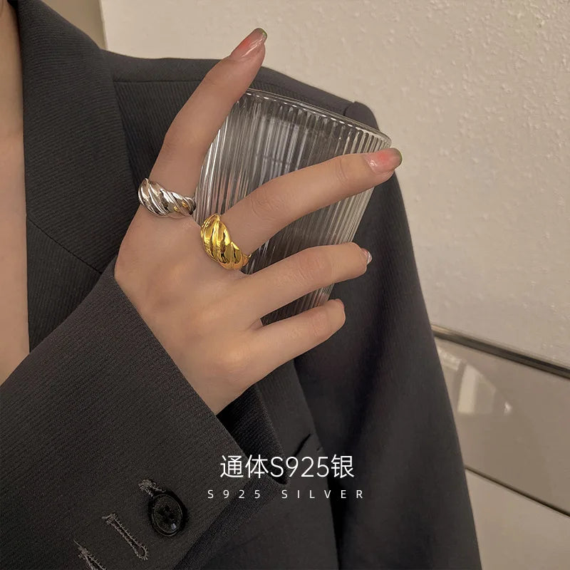 Fashion Rings Jewelry 925 Sterling Silver Heavy Twist Rings Gold Plated Adjustable Ring Jewelry Women