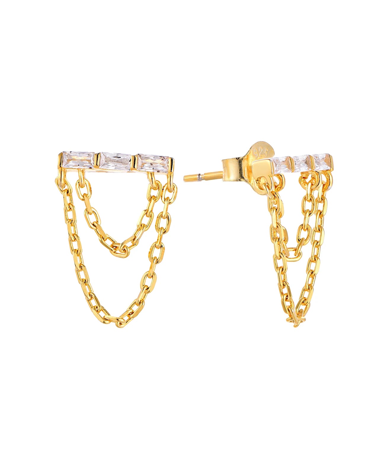 QX Custom OEM Women Zircon Gemstone Fine Jewelry Luxury 925 Sterling Silver 18K Gold Plated Drop Chian Studs Earrings