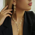 Elegant Wheat Ear Diamond Necklace & Earring Set  Wholesale Accessories for Stunning Weddings