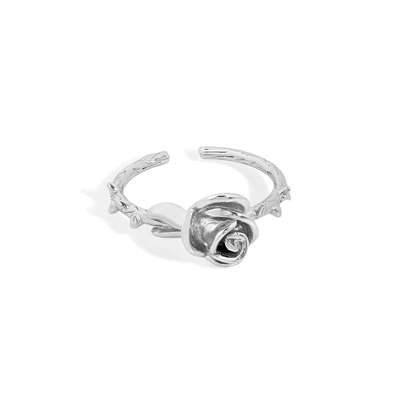 925 Sterling Silver Rose Ring Adjustable 3D Rose Flower Open Ring for Women Love Gift Rose Ring