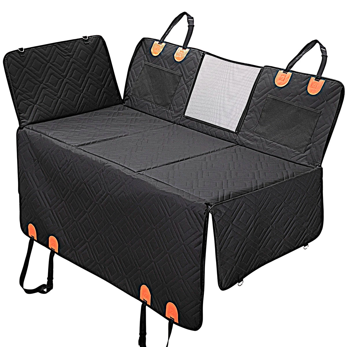 Waterproof Dog Hammock for Car 600D Oxford with Scratchproof Nonslip Durable Mesh Seat Cover & Window Storage Pocket for Cats