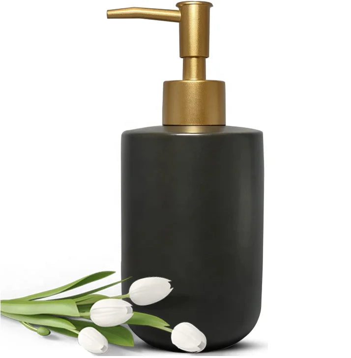 Ceramic Soap Dispenser Hotel Use Modern Design Refillable Dish Soap Dispenser Liquid Soap Dispenser for Bathroom Gold Pump