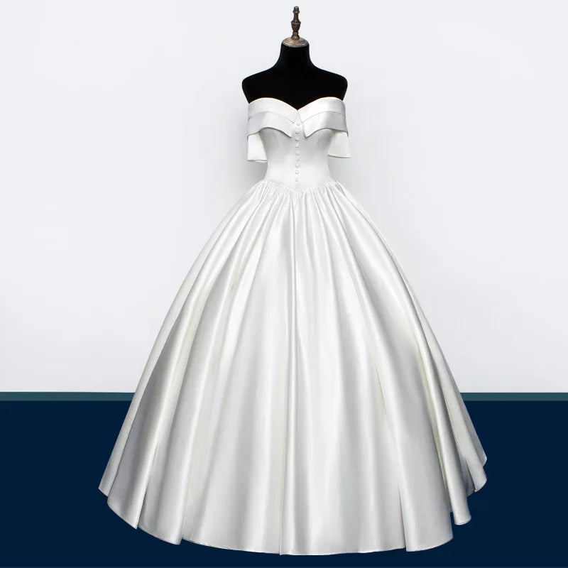 2022 New Women's Satin White Wedding Dress Boho Style Civil Simple Bridal Gown with Crystal Decoration for Party