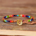 YueTong Handmade 7 Chakra Beads Bracelet Multi Color Natural Stone Square Beads Leather Wrap Bracelet Lover Bracelets Wholesale