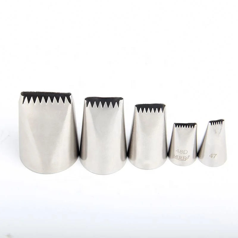 5pcs Braided Stainless Steel Decorating Icing Tips Nozzlelarge Serrated Woven Railing Flower Basket Nozzle for Baking Tools