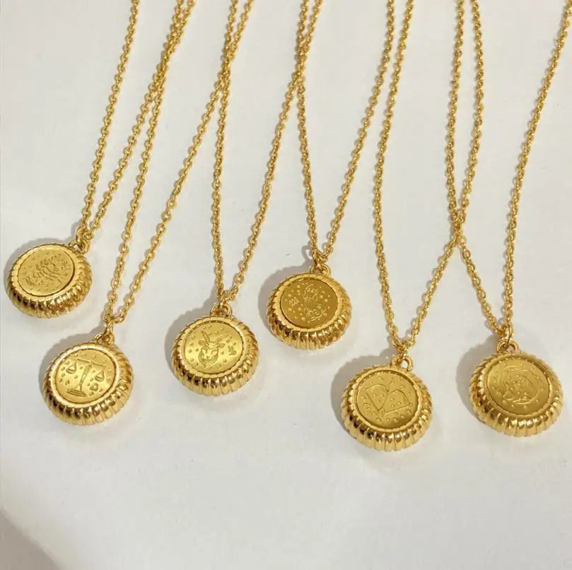Round Twelve Constellations Pendant Necklace Stainless Steel 18K Gold No Fade Gold Necklaces Women Stainless Steel Oval