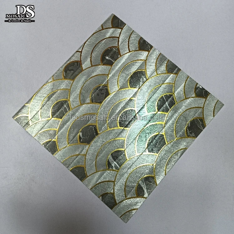 Inkjet Printing Fan Pattern Square Shape Backsplash Wall Tile Self Adhesive Aluminum Tiles Mosaic Peel and Stick Mosaico