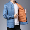 Men's Casual Winter Long Sleeve Shirt Plaid Plus Velvet Quilted with Detachable Fleece Lining Stand Collar Breathable Design