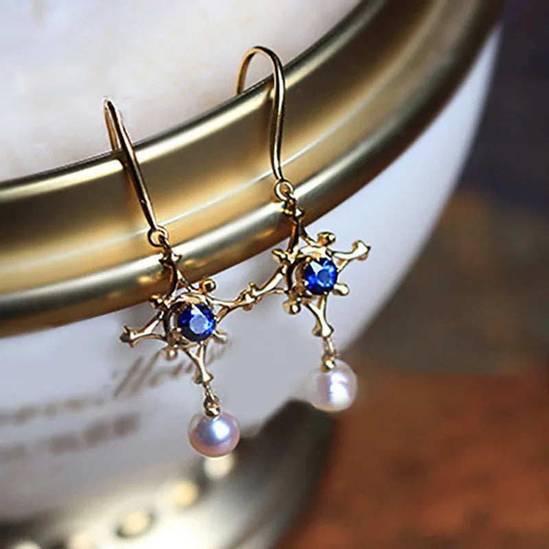 2023 New Trend S925 Silver Gold Plated Boucles D'oreilles Vintage Gem Star Pearl Pendant Earrings