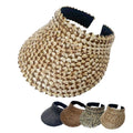 Wholesale Custom Embroidery Logo Summer Beach Sunscreen Lady Sun Visor Hats Women Handmade Raffia Empty Top Straw Hats