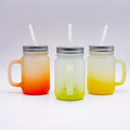 Topjlh Sublimation Blank Mug Glass Tumbler 15oz 450ml Frosted Gradient Color Mason Jar with Handle Customized Mug Wholesale