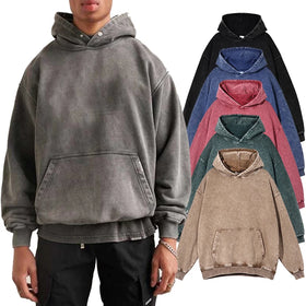 Wholesale Custom 100% Cotton Hooded Vintage Washed Hoodie for Men Oversized Acid Wash Design for Autumn