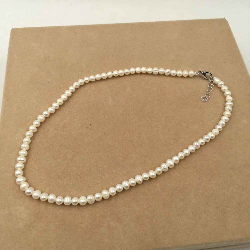 15 Inch /16 Inch/18inch Nature Near Round FRESHWATER PEARL Choker NECKLACE nice CLASP - Rhodium Plating 5 mm Pearl
