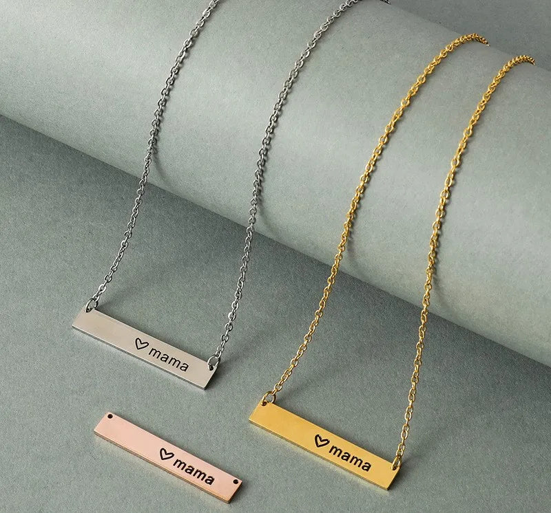 SC 2022 New Long Bar Pendant Necklace Mother's Day Gift Fashion Stainless Steel Necklace Mama Necklace for Women