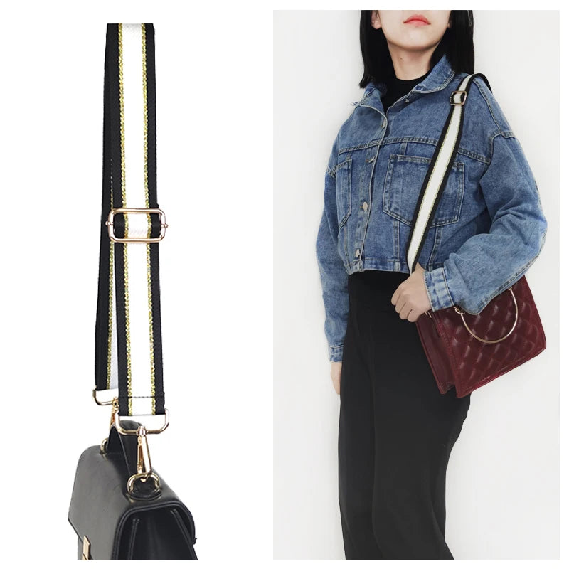 Meetee B-J213 Black and White Contrast Color Gold Line Width Adjustable Long Shoulder Strap Bag Accessories