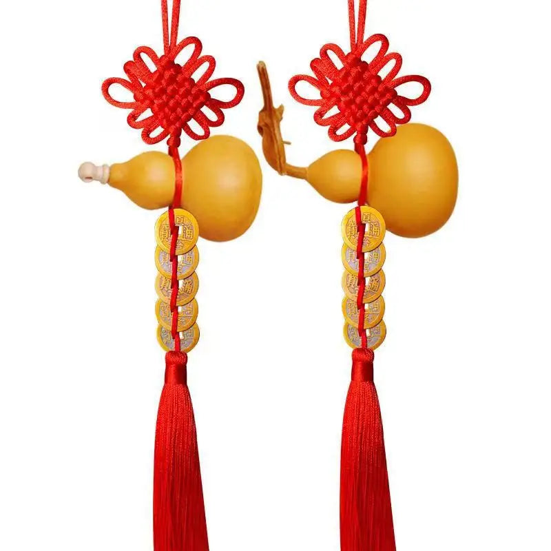 Wholesale Natural Crafts Five Coin Pendant Decorative Gourd with Chinese Knot Car Ornament