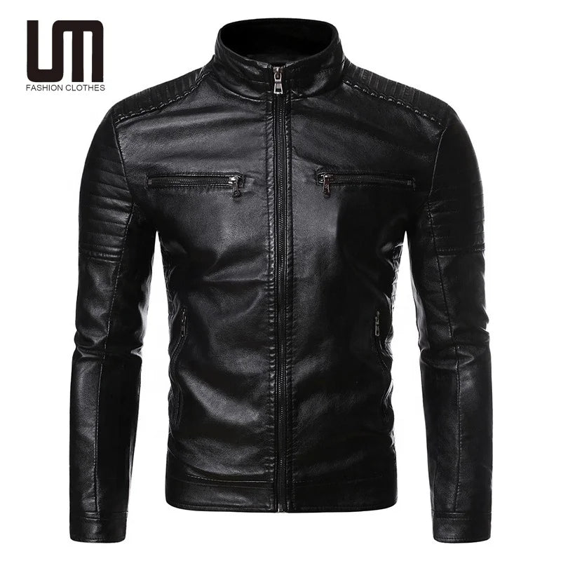 OEM Customized Wholesale Autumn New Men Causal Vintage PU Leather Outdoor Outwear Jacket Coat
