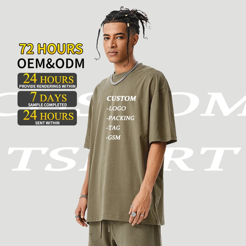 Summer 100% Cotton T-shirt Solid Color Trend Loose Drop Shoulder Round Neck Men Women Classic Short Sleeve Cropped Tshirt