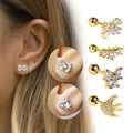 Horseshoe Ring Earrings 316L Stainless Steel Gold Plated Zircon Earrings for Women
