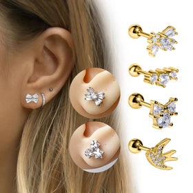 Horseshoe Ring Earrings 316L Stainless Steel Gold Plated Zircon Earrings for Women