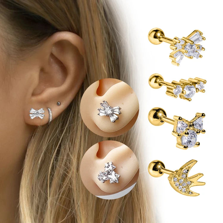 Horseshoe Ring Earrings 316L Stainless Steel Gold Plated Zircon Earrings for Women