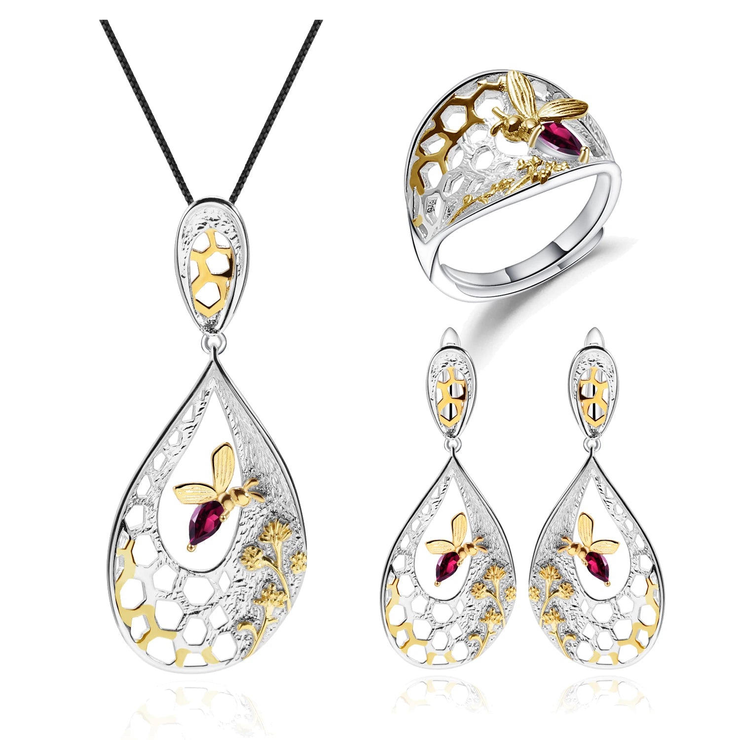 C7925 Abiding Jewelry Vintage Style Natural Rhodolite Garnet 925 Sterling Silver Jewelry Sets for Woman Jewellery