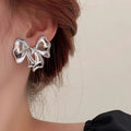 2024 Jewelry Fashion Earrings Trendy Big 925 Sterling Silver Pillar Silver Bow Earrings for Women Girls