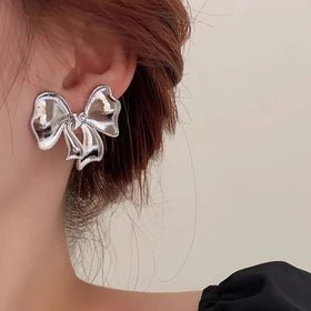 2024 Jewelry Fashion Earrings Trendy Big 925 Sterling Silver Pillar Silver Bow Earrings for Women Girls