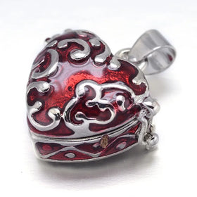 PandaHall 10 Pcs Wish Box Dark Red Enamel Heart Rack Plating Platinum Brass Prayer Box Pendants