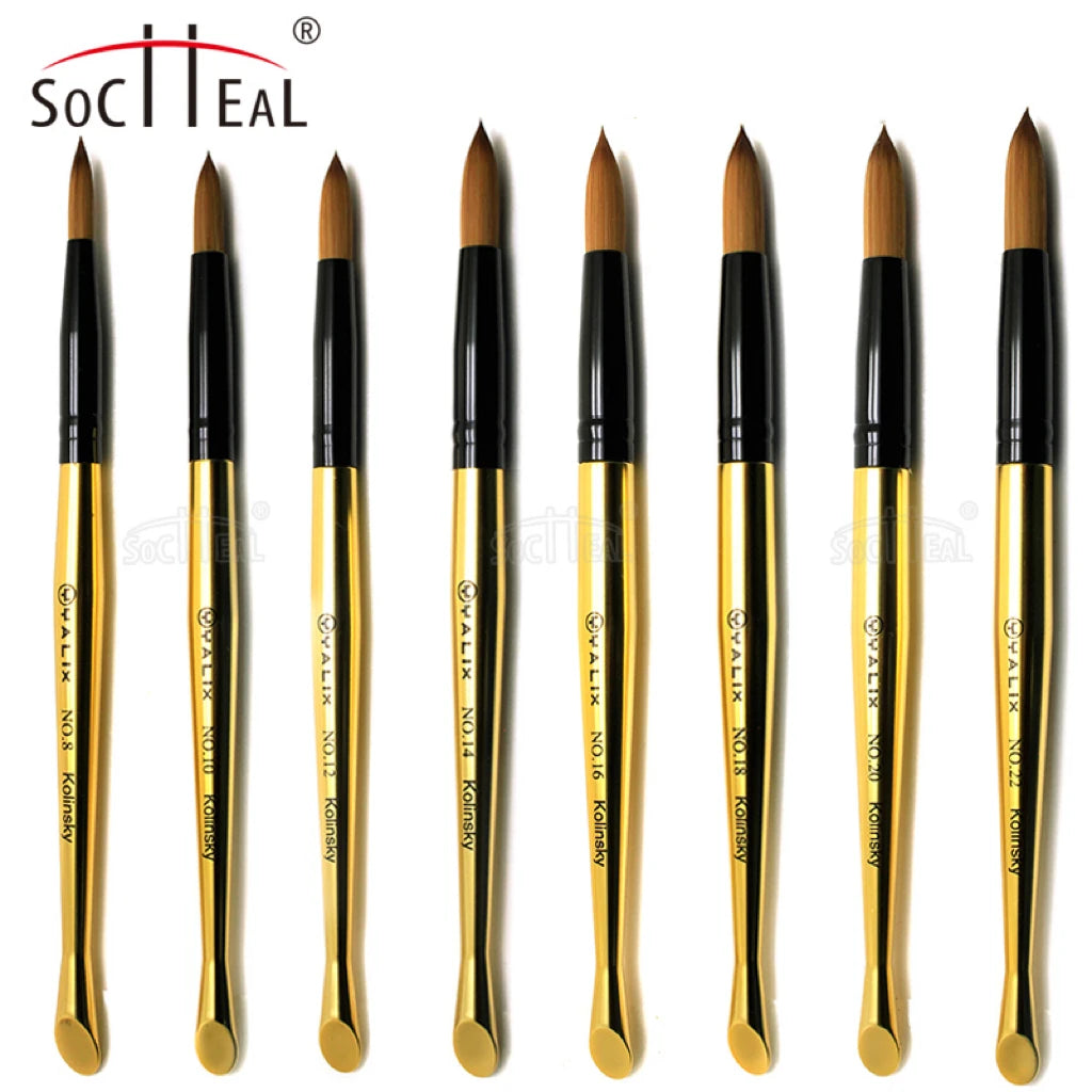 Yalixin Patented Product 100% Pure Sable Kolinsky Acrylic Brush Gold Plastic Handle 3D Acrylic Nail Art Brush for Nail Extension