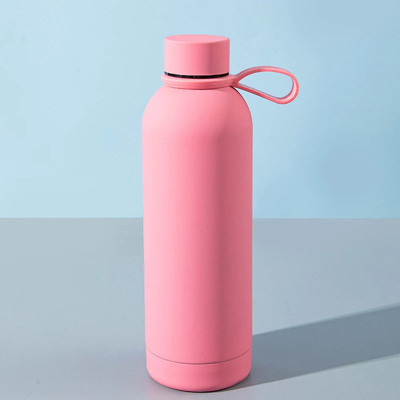 Dark pink Ready to Ship Soft Touch 500 ml Sport Water Bottle Insulated Cup Stainless Steel Vacuum Flask with Rubber Handle