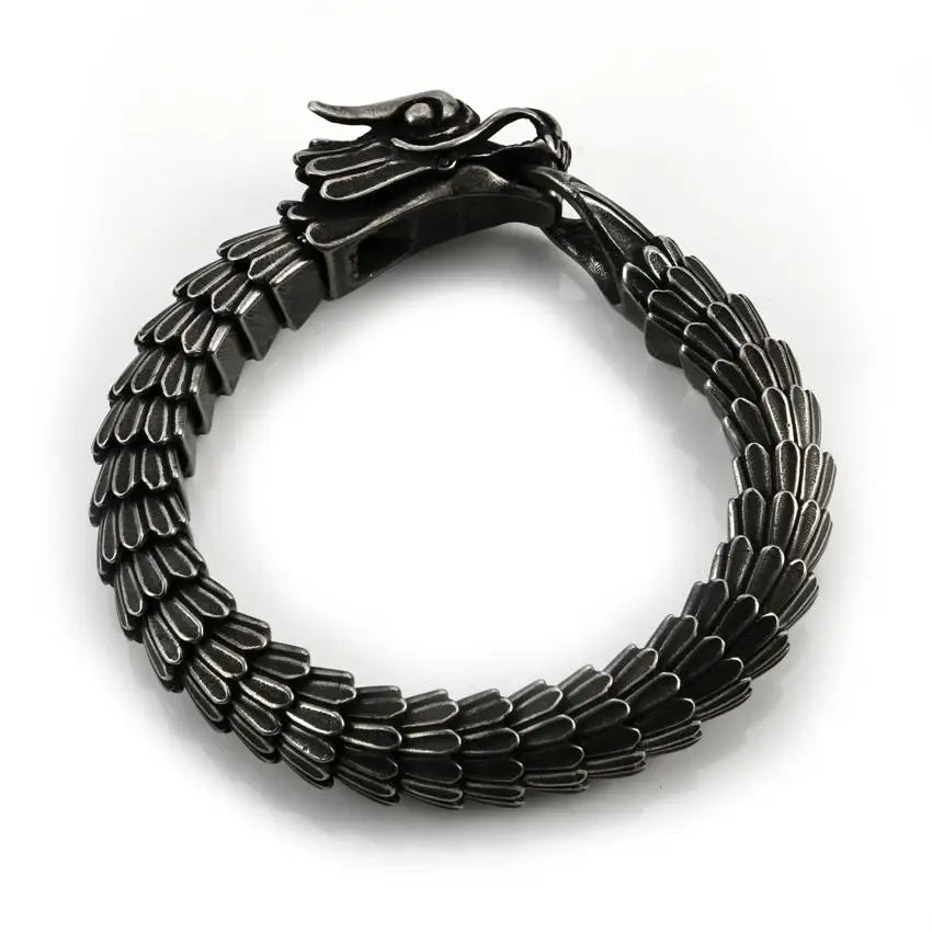 Factory New Stock Punk Style Gold Plated Animal Shape Stainless Steel Men's Dragon Strand Bracelet Bezel Setting for Gift/Party