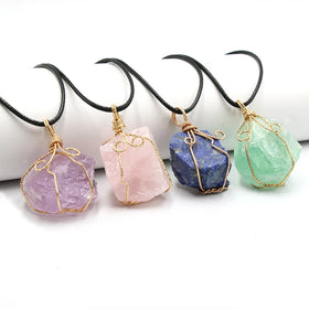 Natural Stone Pendant Necklace Irregular Crystal Raw Stone Wrap Silk Stone Pendant Gemstone Necklace Jewelry