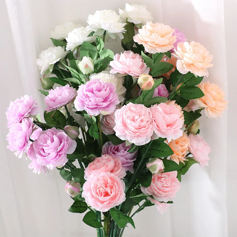 DREA  Top Selling Silk Artificial Fake Flowers Decoration China Peony Flower 3 Heads
