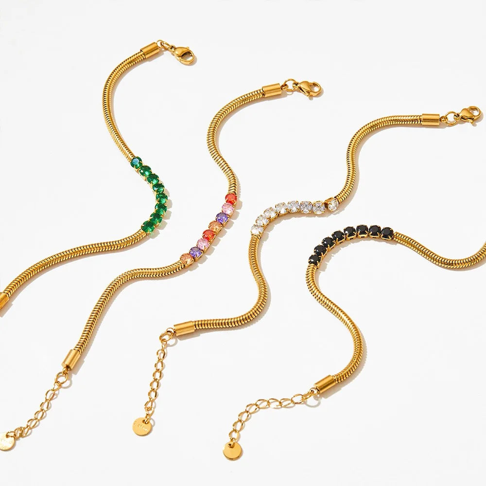 Fashion Trendy 24K Gold Plated Stainless Steel Women's Zircon Chain Link Bracelet Third Party Certified Fine Jewelry for