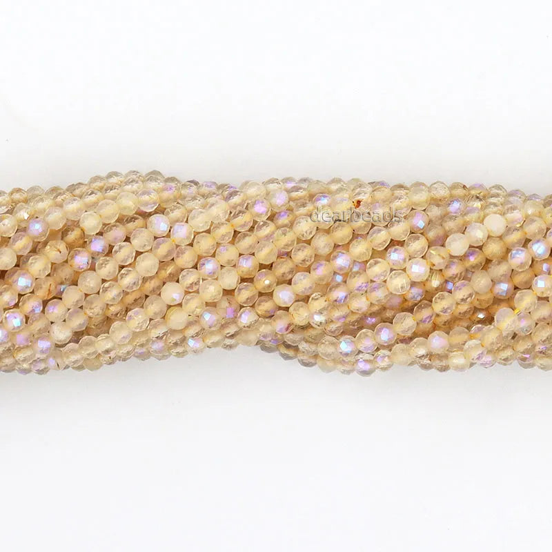 Wholesale Natural Plated AB Micro Faceted Round Gold Rutilated Quartz Beads for DIY Jewelry Making 3 4 Mm Length 38cm 15"