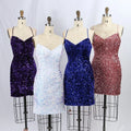 Lace up Back V Neck Spaghetti Straps Velvet  Sequin Dresses for Ladies Party Homecoming