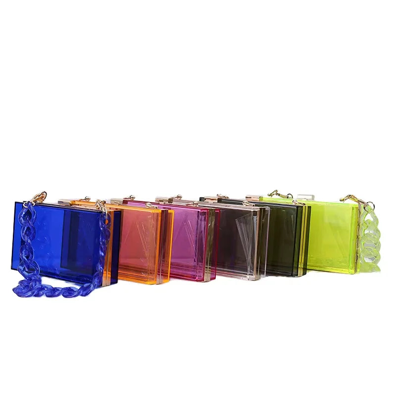 Fashion Colorful Transparent Women Handbag Crossbody Jelly Bag clear Acrylic Chain Box Clutch Purses