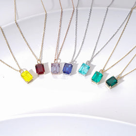 Starsgem 14K Solid Gold 7x9mm Emerald Cut Lab Grown Gemstones Pendant Necklace in Stock