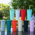 24 oz Solid Color Cold Cup Glitter Cold Drink Cup Glitter Cold Cup  Plastic Cup Matte Tumbler With Straw and Lid
