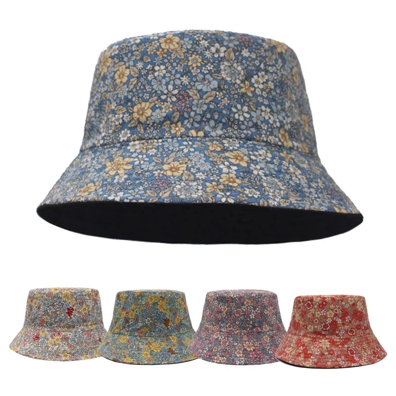 Vintage Cap Flower Print Travel Bucket Hat Summer Fisherman Cap