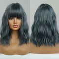 Blue Wig Mid-Long Hair Wave African Wig Women's Heat Resistant Fiber Matte Durable Real Photo Wave Curl