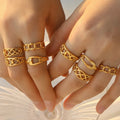 Korean Simple Titanium Steel 18K Gold Hollow Geometry Line Personality  Non-Fading Switchable Index Finger Ring