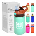 12oz Child Double Wall Stainless Steel Thermal Bottle Vacuum Insulated Toddlers 350ml Cartoon Kids Water Bottle With Straw
