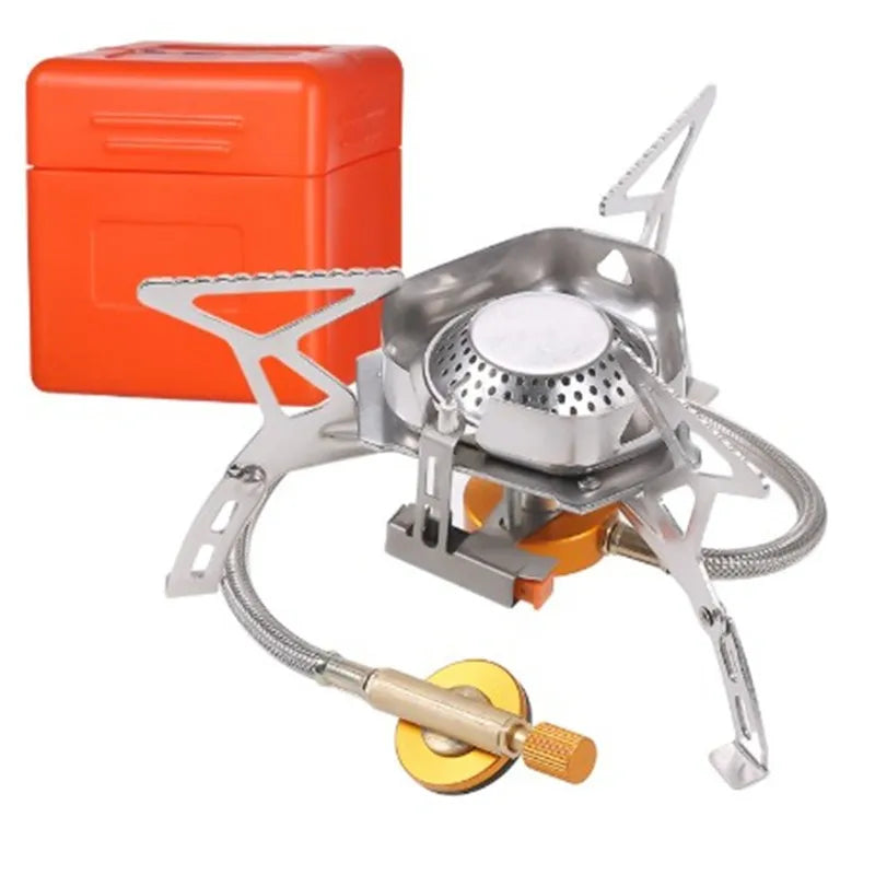 3500W Stainless Steel Portable Windproof Camping Gas Stove Manual Ignition Lightweight Design Fuel Canister Adapter Carry Case