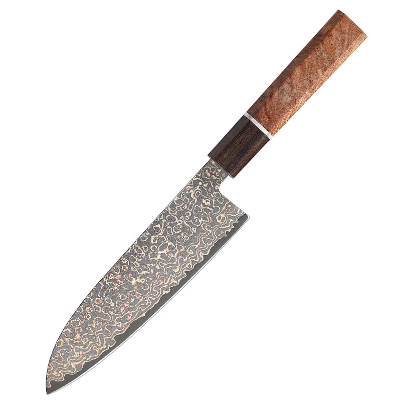 7 Inch Japanese Santoku Knife Colored Damascus Steel Kitchen Knife VG 10 Core Octagonal Wood Handle Chef Knives