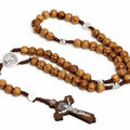 SC Popular Vintage Handmade Rosary Necklace Retro Jesus Wood Bead Necklace Simple Wooden Cross Necklace for Men