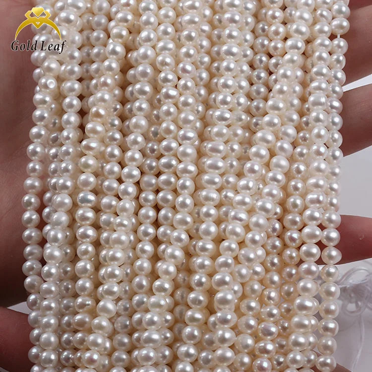 Goldleaf Wholesale 3A Quality 4-5mm White Freshwater Pearl Strand Natural Pearl Beads Third Party Appraisal Certified Jewelry