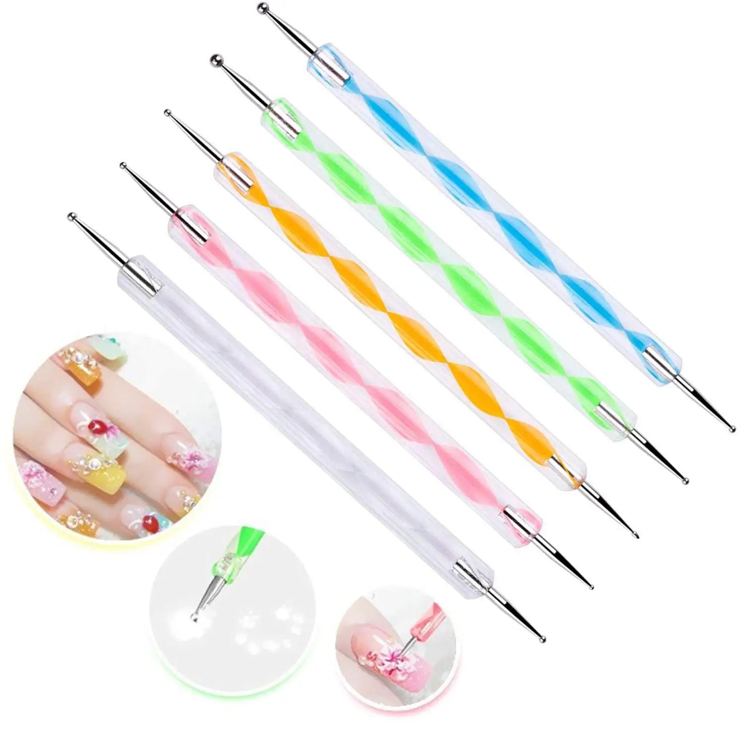 5 Pc 2 Way Dotting Pen Tool Nail Art Tip Double Sided Dot Paint Drill Manicure Kit