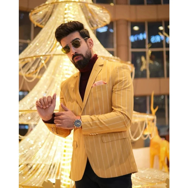 2025 Stylish Stripe Men Suits Casual Classical Pin Striped Formal Suit Jacket Pant Design Two-Button Handsome Business Suits
